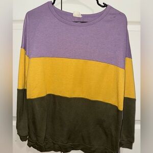 Colorblock Sweater - Purple, Yellow, Green